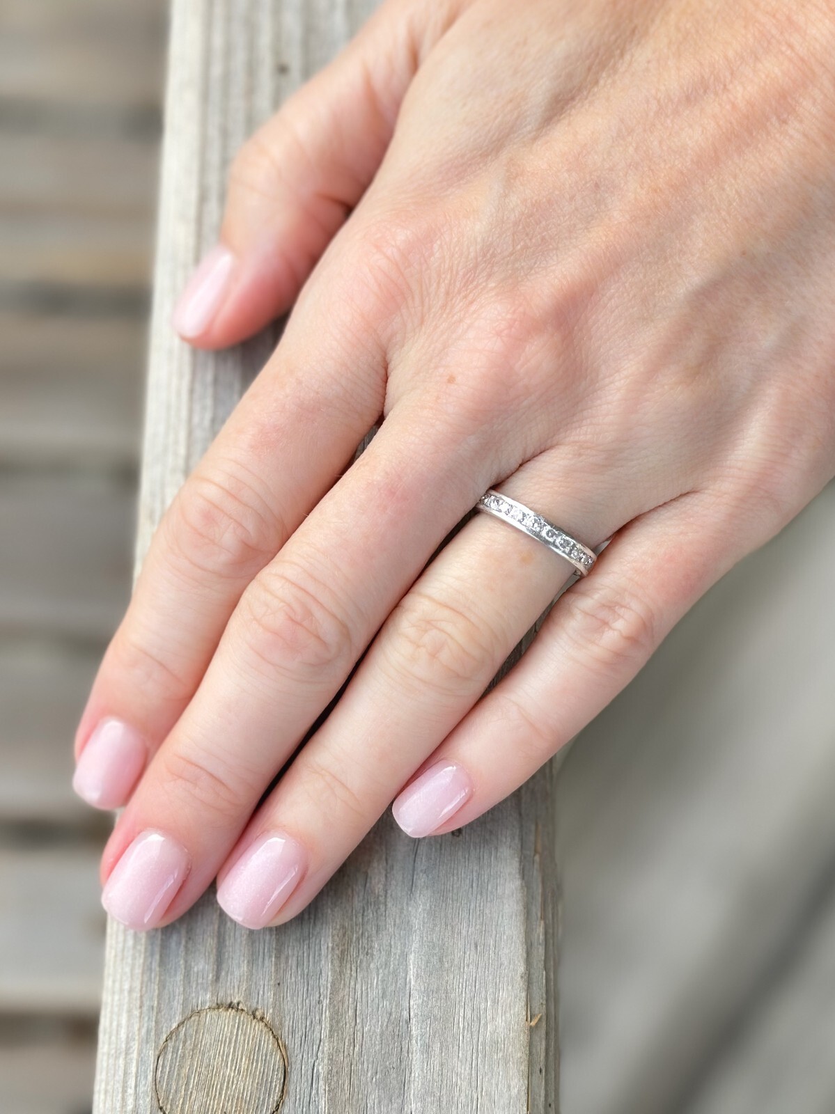Platinum 1 Carat Diamond Wedding Eternity Band Stackable Ring Size 5 shown worn