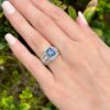 14k Natural Blue Sapphire Diamond Cocktail Ring White Gold Size 5 Vintage shown worn, view 3
