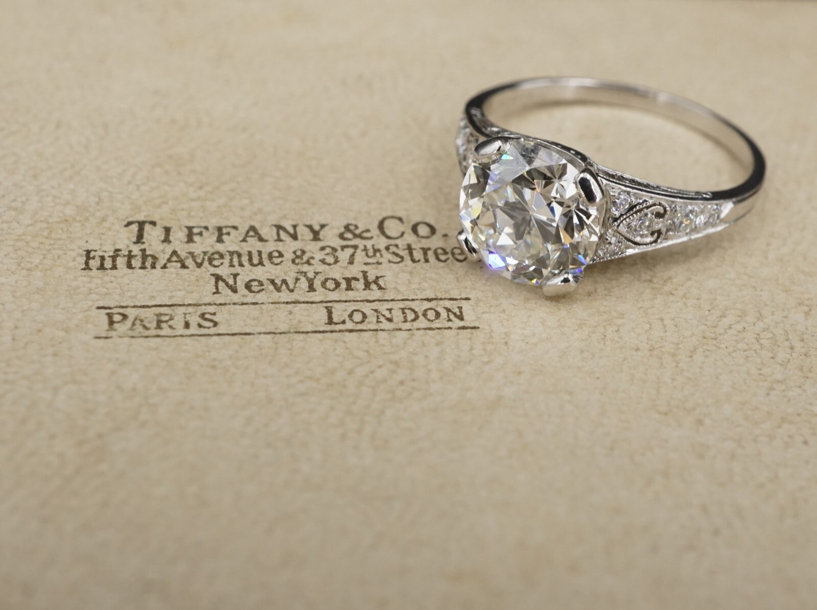 Antique Tiffany & Co Diamond Engagement Ring Platinum 2.15ct GIA Sz 5.75 shown worn, view 4