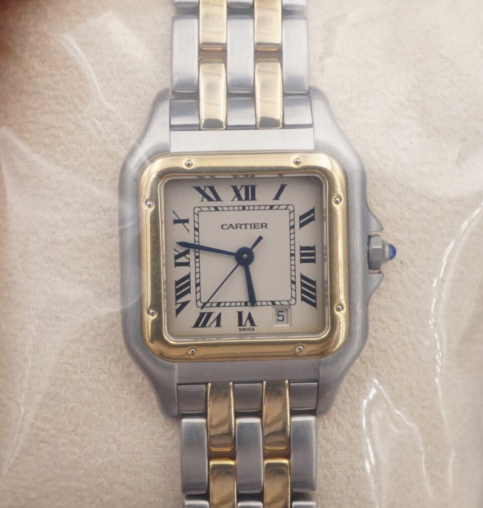 Serviced Cartier Panthere Medium Two Row Ladies Watch 18k 27mm Sealed shown worn