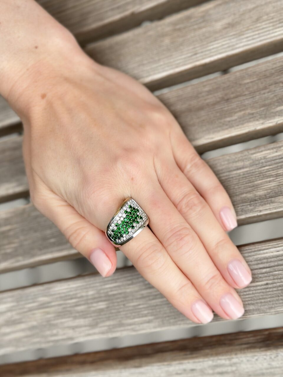2 carat Diamond Tsavorite Garnet Ring Pave 18k White Gold Size 8.25 shown worn