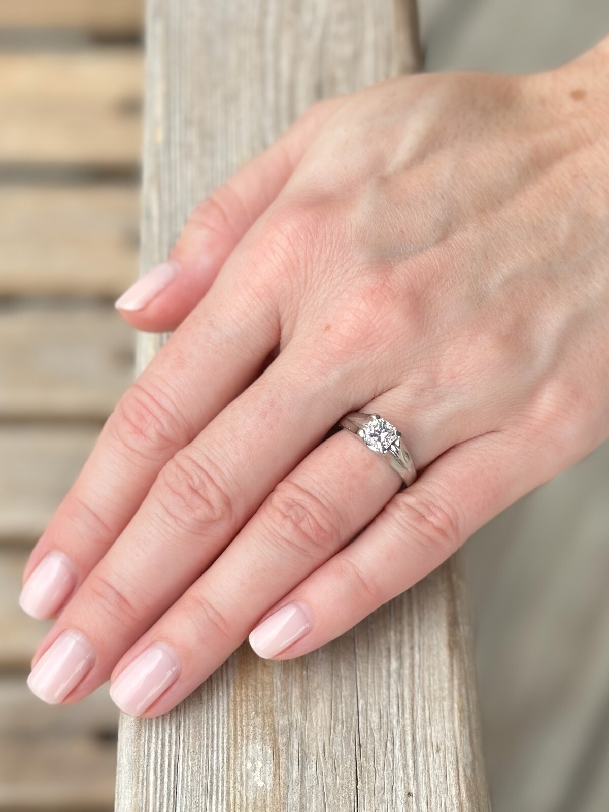 18k Gold 1ct Solitaire Princess Cut Diamond Engagement Ring Sz 5.25 shown worn