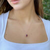 14k Rose Gold Natural Pink Sapphire Diamond Halo Pendant Necklace 16-18" shown worn