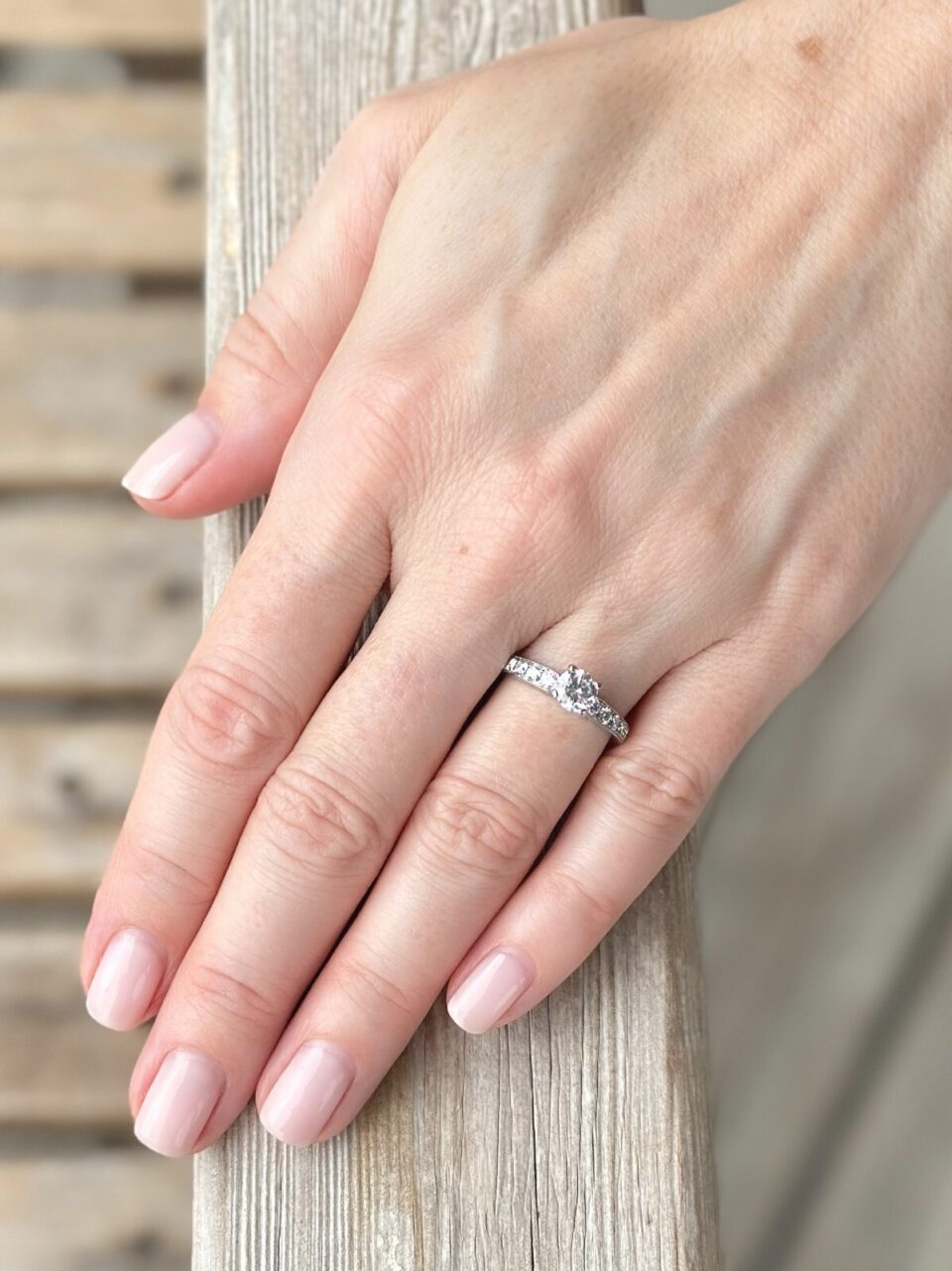 Diamond Engagement Ring 18k White Gold EGL F SI1 shown worn