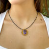 Antique 18k 14k Gold Diamond Amethyst Inlay Pendant Brooch 1" shown worn