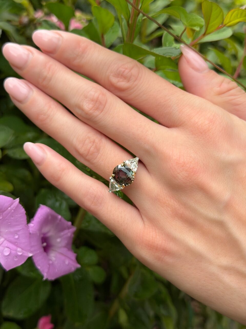 Natural Alexandrite Diamond Ring Platinum 18k 3-Stone 3ct Size 6 GIA shown worn