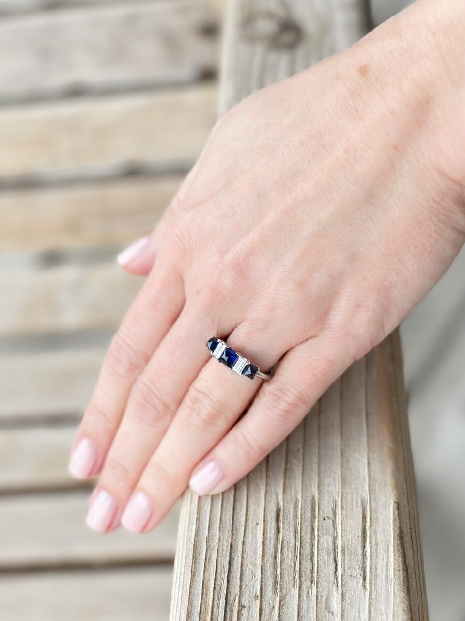Modernist Sapphire Diamond Ring Platinum 2.5ct Natural Blue Size 5 shown worn