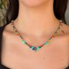 Calvin Begay 14K Gold Navajo Inlay Necklace Turquoise Coral Opal 18" shown worn