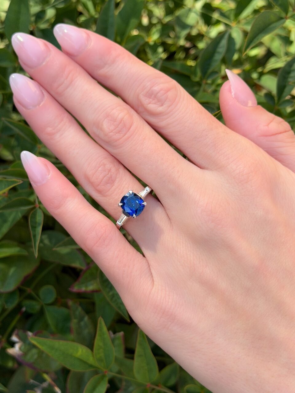 Ceylon Sapphire Diamond Ring 3ct GIA Platinum Engagement Cocktail Sz 6.75 shown worn