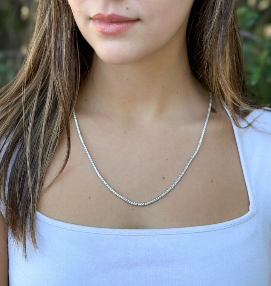 10ct Diamond Tennis Necklace 14k White Gold 22" Stackable shown worn