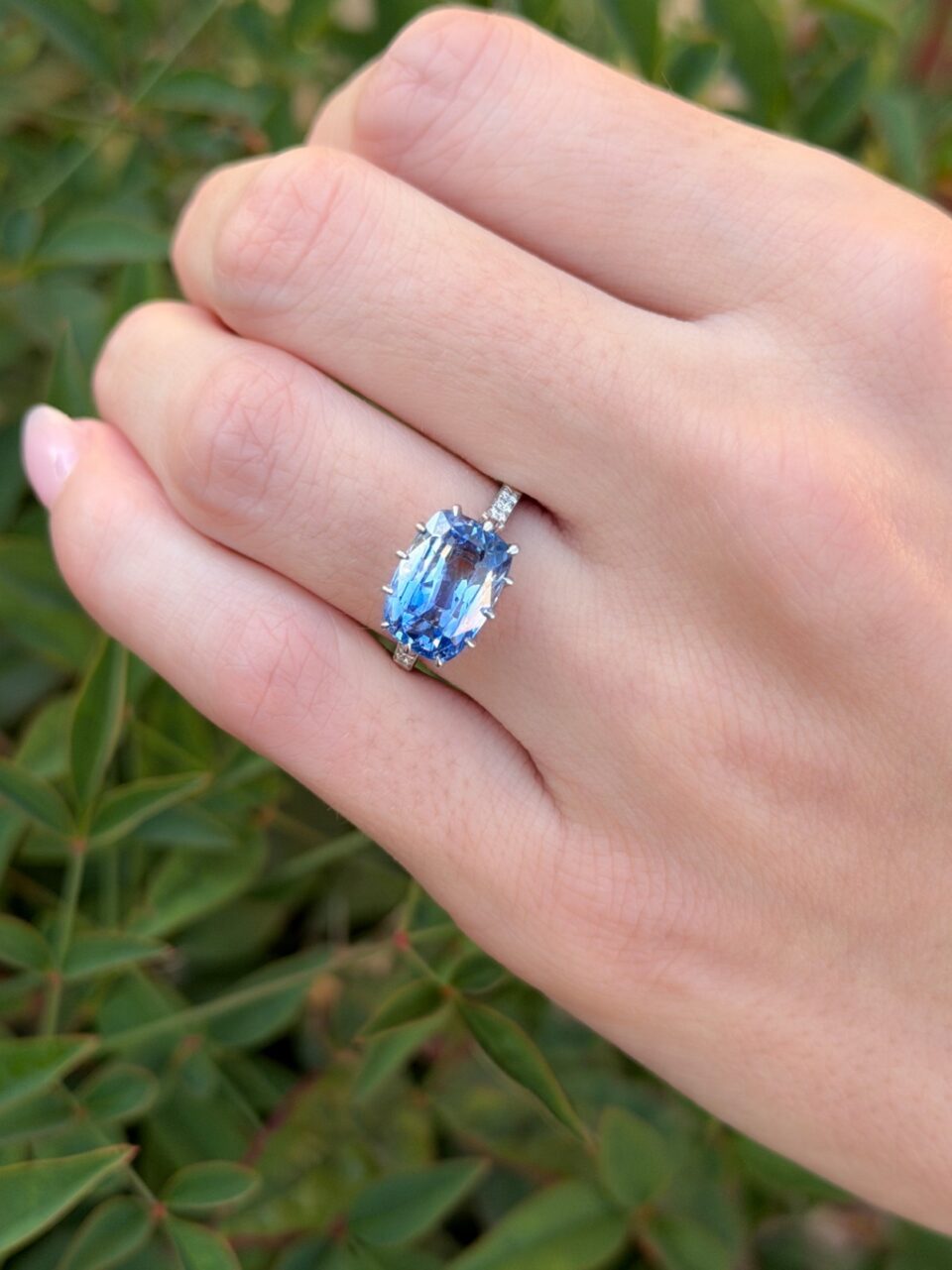 Antique Cut No Heat Ceylon Sapphire Diamond Ring 5.6ct Size 5.5 Lang shown worn