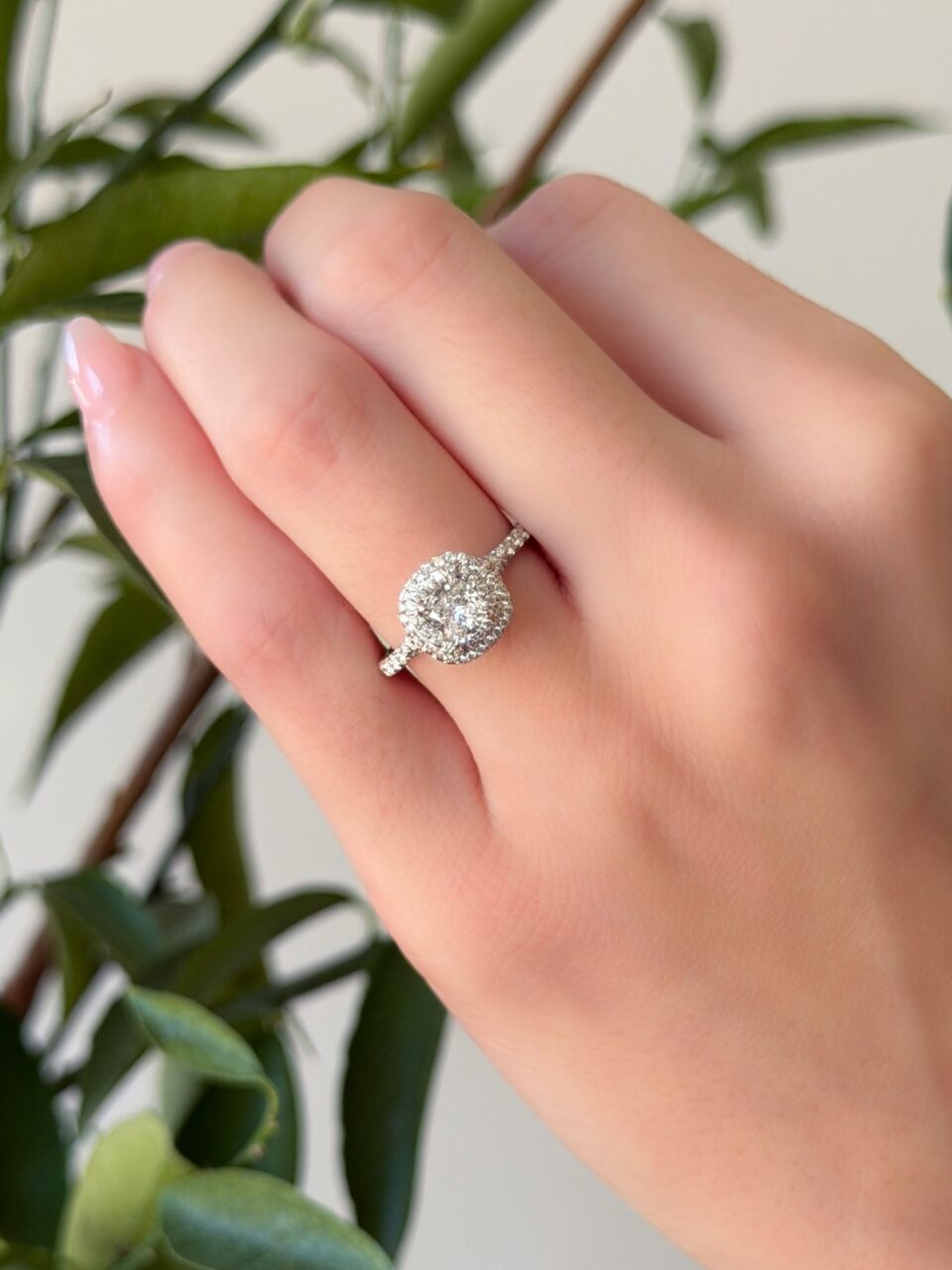 Tiffany & Co. Soleste Diamond Halo Ring Platinum Sz 6 Box 1.25ctw Cushion shown worn