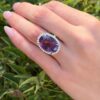 14k Amethyst Diamond Halo Ring Cocktail White Gold Size 6.5 Statement shown worn