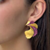 Ruby Statement Earrings Anuj Shah 18k Yellow Gold Pave Petal 1.75" 4ct shown worn