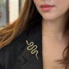 Native American Snake Brooch Pin 18k Yellow Gold Serpent 4" shown worn