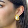 Mabe Pearl Earrings 22k Gold Carolyn Tyler Dangle Artisan Convertible 1" shown worn