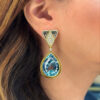 Signed Antoniazzi Chiappe 18k Gold 135ct Blue Topaz Diamond Earrings 2.25 shown worn