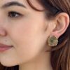 Arthur King 14k Yellow Gold Emerald Earrings 1" Brutalist Clip Designer shown worn