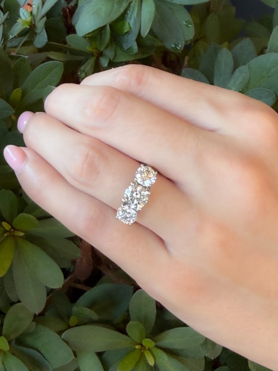 Vintage Natural Diamond 3.4cttw Engagement Ring Sz 7.25 Platinum 3 Stone shown worn