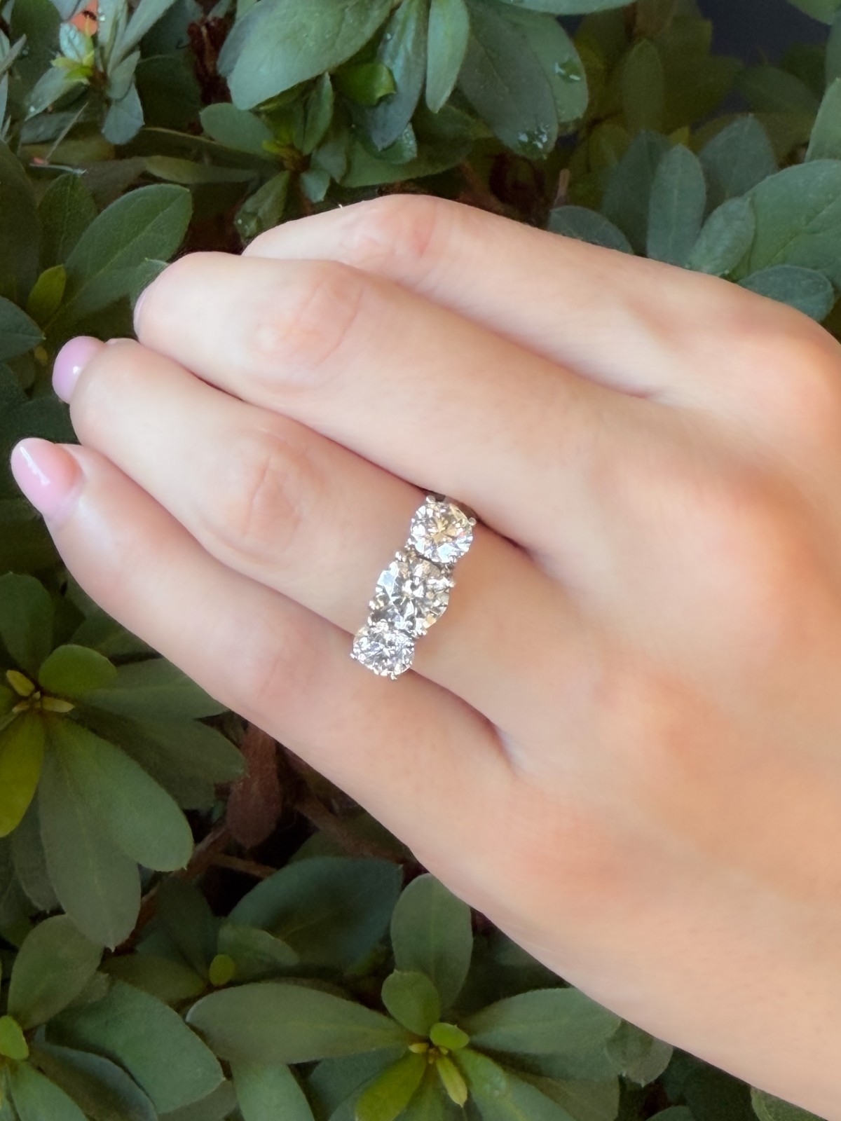 Vintage Natural Diamond 3.4cttw Engagement Ring Sz 7.25 Platinum 3 Stone shown worn