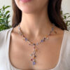 18k Meli Melo Multi-Gem Station Necklace Moonstone Diamond White Gold shown worn