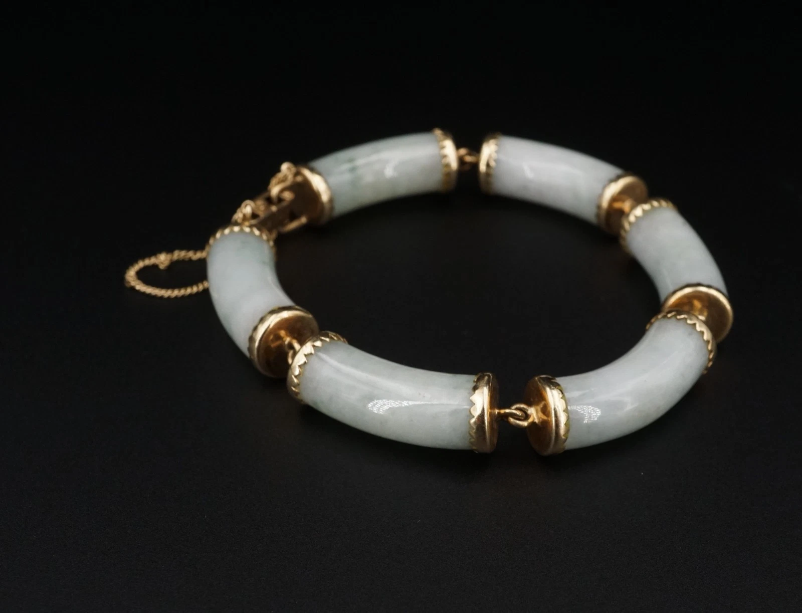 Vintage Ming's Jade Articulated Link Bracelet, 14k Yellow Gold, view 3