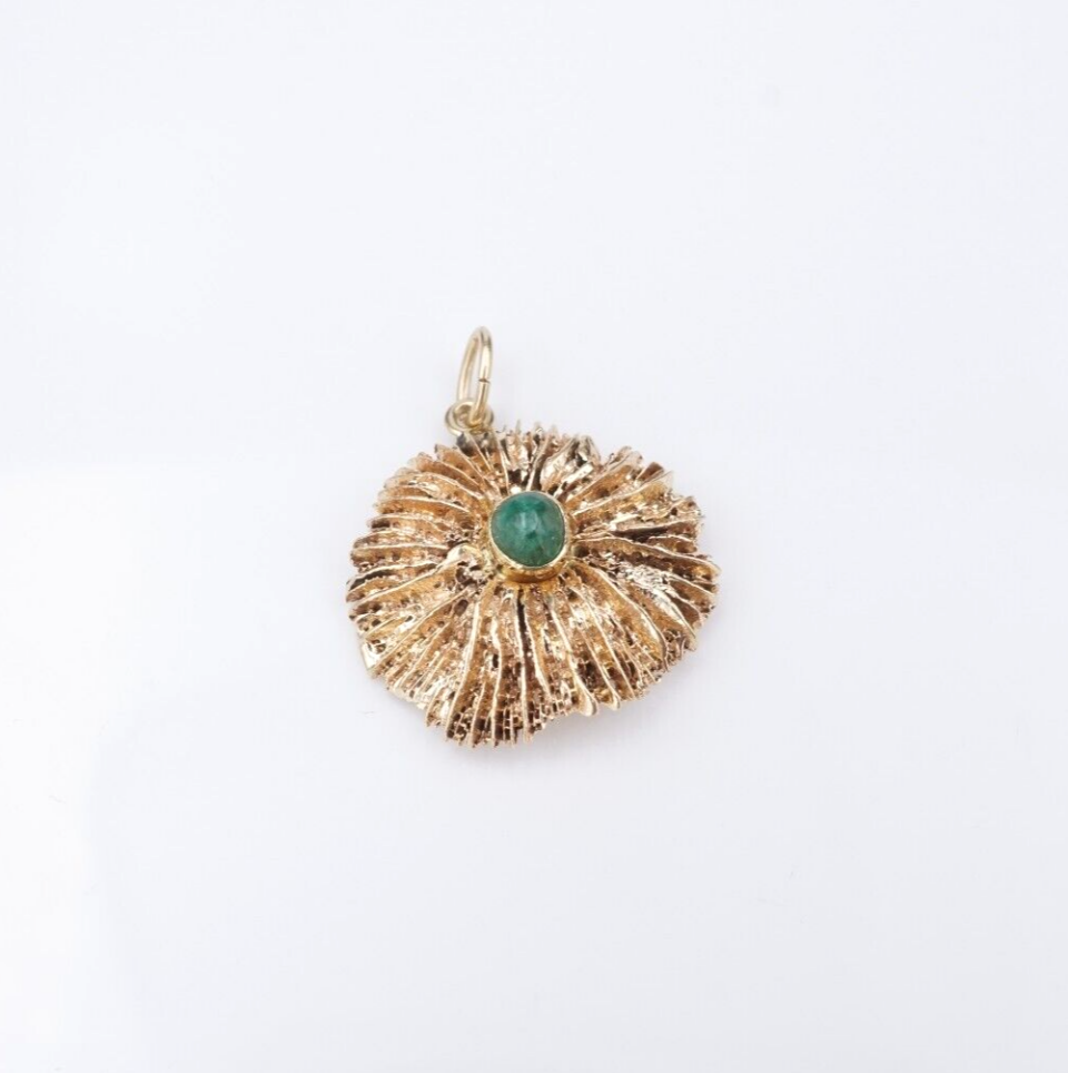 Brutalist Emerald Cabochon Pendant, 14k Yellow Gold, view 2