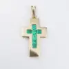 Vintage Handmade Emerald Cross Pendant, 18k Yellow Gold, view 1