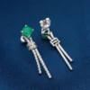 Vintage Natural Emerald and Diamond Drop Earrings, 2.6 Ct, 14k White Gold, view 3