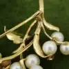 Vintage Turquoise and Pearl Flower Spray Brooch, 14k Yellow Gold, view 5