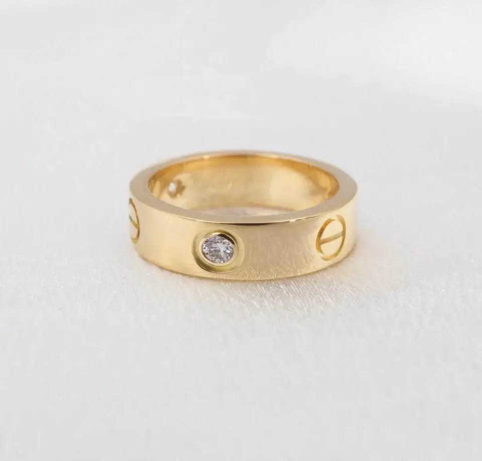 Cartier Classic LOVE 3-Diamond Ring 18k Yellow Gold 5.5mm Sz 6.75 $4600 Box RG5591