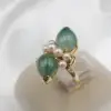 Vintage Ming's Jade and Pearl Bypass Ring, 14k Yellow Gold, view 1