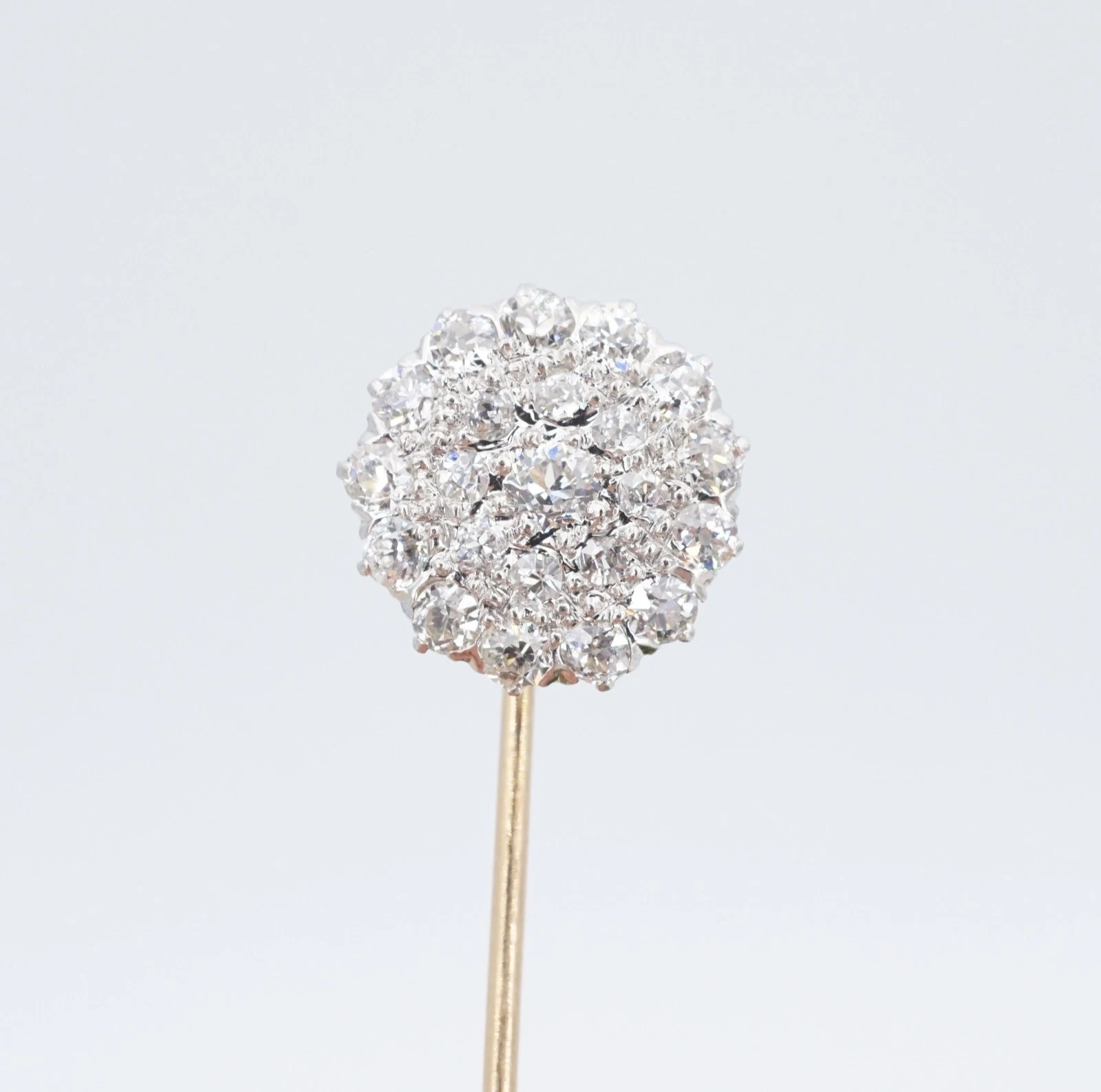 Antique Mine Cut Diamond Stick Pin, Platinum and 14k Gold, view 2