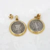 Ancient Roman Domitian Silver Denarius Earrings, 18k Gold, view 2