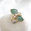 Vintage Ming's Jade and Pearl Bypass Ring, 14k Yellow Gold, view 3