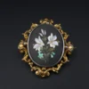 Victorian Pietra Dura Floral Inlay Brooch, 9k Yellow Gold, view 3
