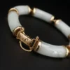 Vintage Ming's Jade Articulated Link Bracelet, 14k Yellow Gold, view 4