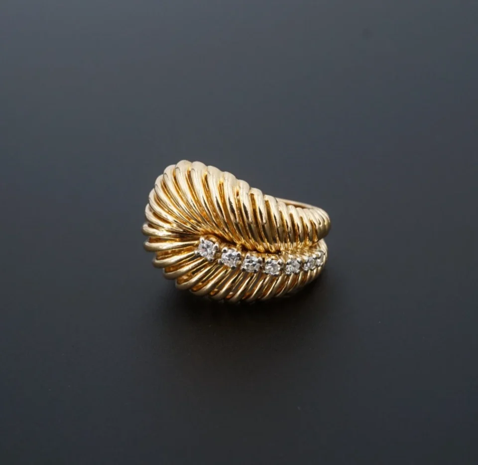 Vintage Openwork Leaf Diamond Statement Ring, 14k Yellow Gold, view 2