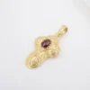 Vintage Italian Rhodolite Garnet Puffy Cross Pendant, 18k Gold, view 3