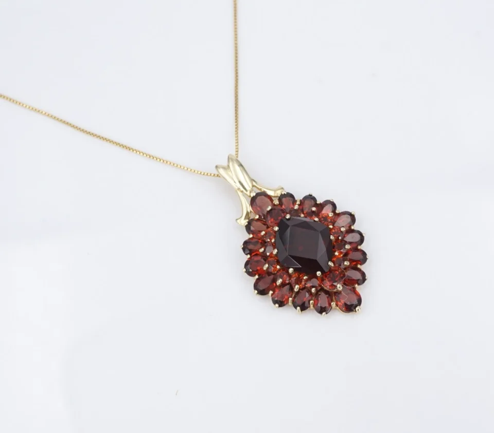 Vintage Garnet Cluster Pendant Necklace, 14k Yellow Gold, 18", view 2