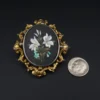 Victorian Pietra Dura Floral Inlay Brooch, 9k Yellow Gold, view 5