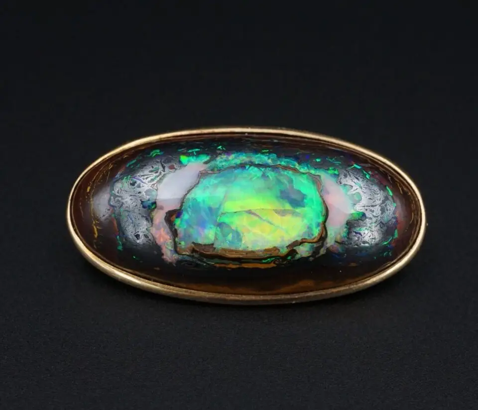 Antique Yowah Nut Opal Brooch, 30 Ct, 14k Yellow Gold