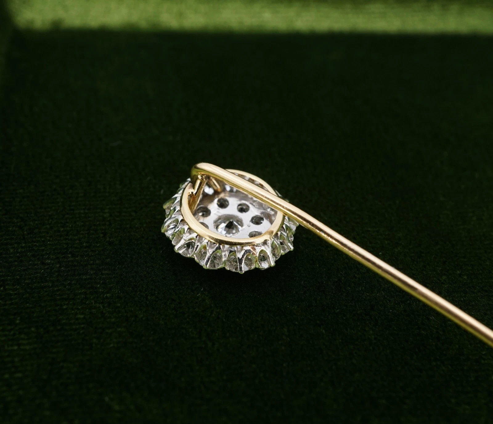 Antique Mine Cut Diamond Stick Pin, Platinum and 14k Gold, view 6