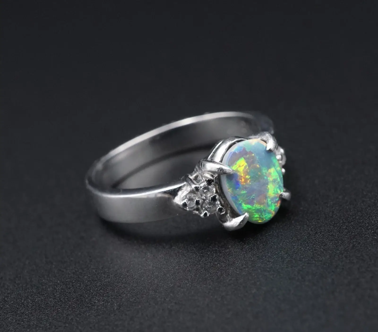 Vintage Black Opal and Diamond Cocktail Ring, Platinum, view 4