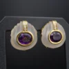 Estate Carved Rock Crystal, Amethyst and Diamond Earrings, 18k Gold, view 1
