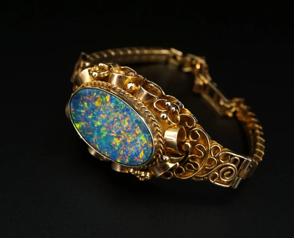 Antique Australian Natural Opal Bracelet, 9k Rose Gold, view 2