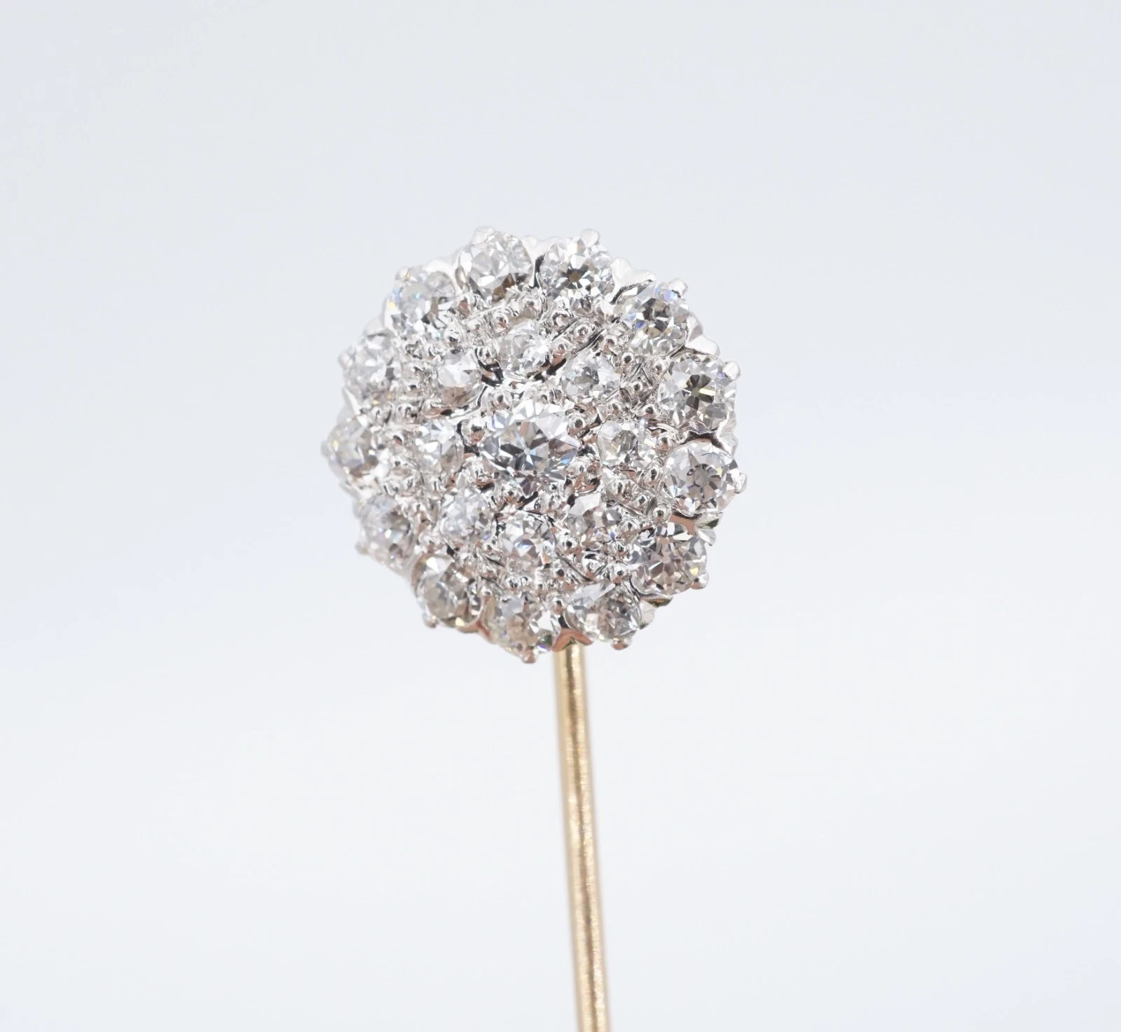 Antique Mine Cut Diamond Stick Pin, Platinum and 14k Gold, view 4