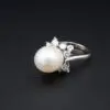Vintage 11mm Pearl and Diamond Halo Cocktail Ring, 18k White Gold, view 4