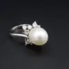 Vintage 11mm Pearl and Diamond Halo Cocktail Ring, 18k White Gold, view 1