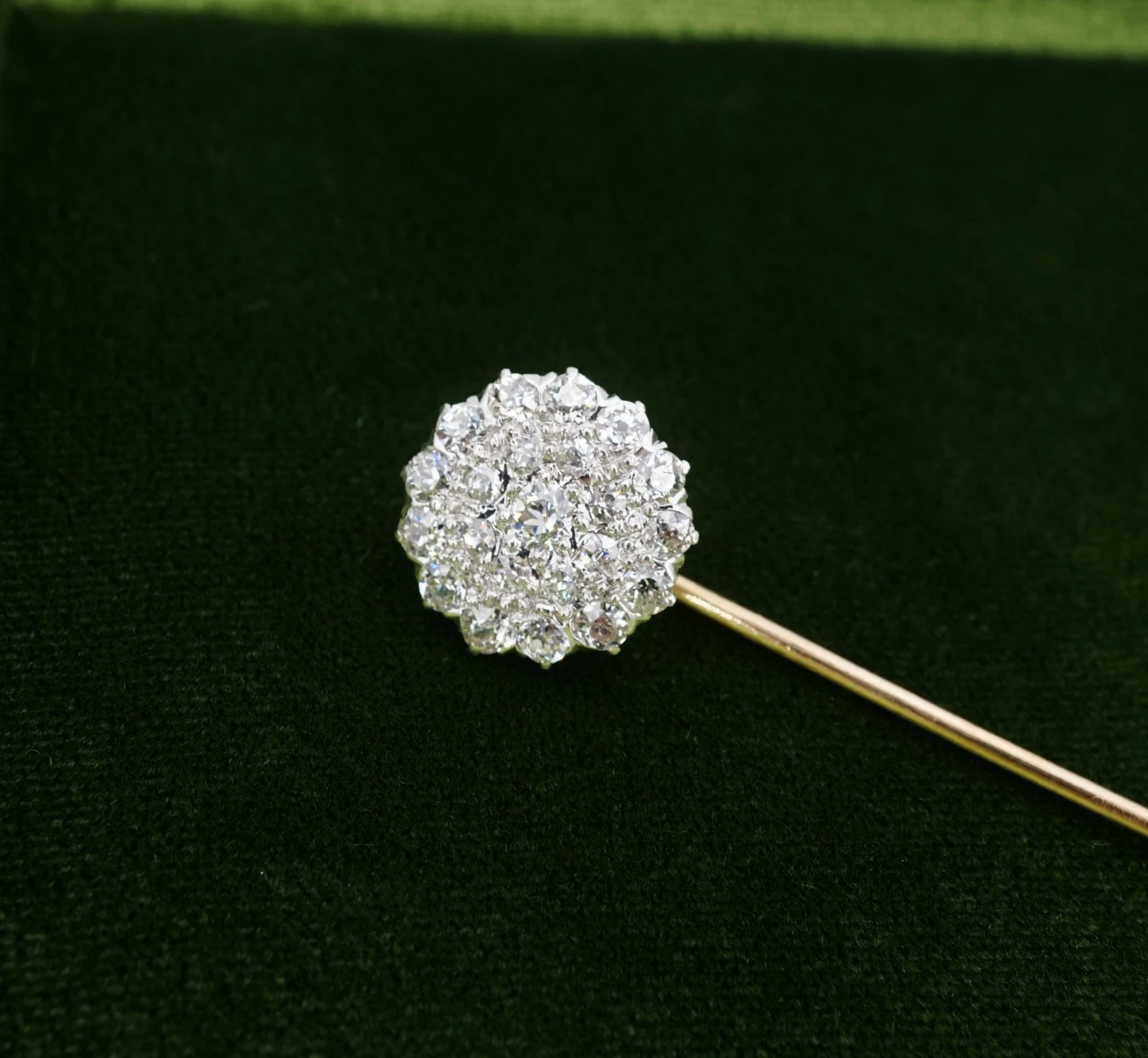 Antique Mine Cut Diamond Stick Pin, Platinum and 14k Gold, view 1